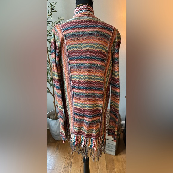 BKE Buckle Cardigan Sweater Womens Stripe Fringe Trim Southwest Boho Sz M - Picture 4 of 6